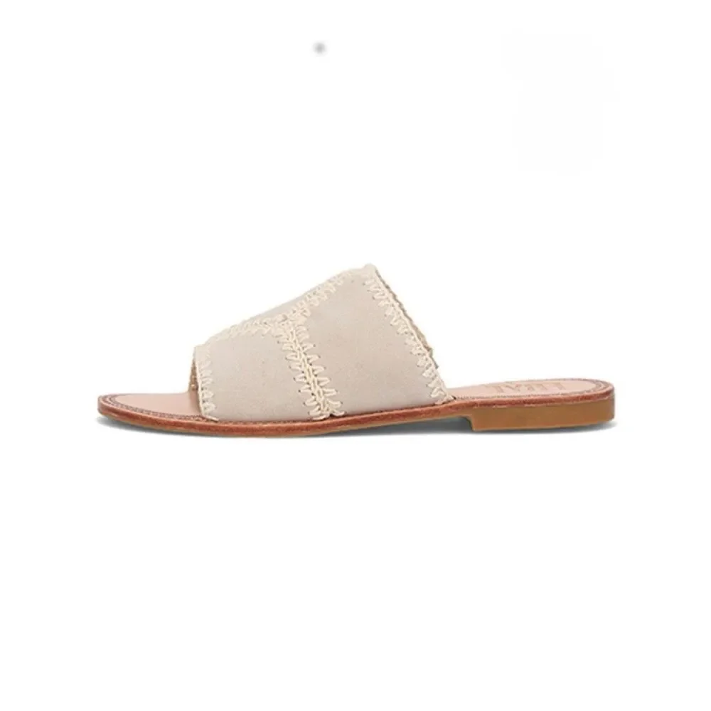 NEW Frye Women’s 6 1/2 Ava Crochet Suede Slides Sandals in Ivory NIB